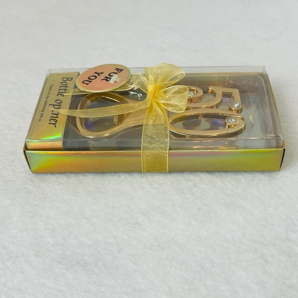 Gold 50th Birthday Anniversary Bottle Opener Rhinestone Party Favor‎ Gift Box